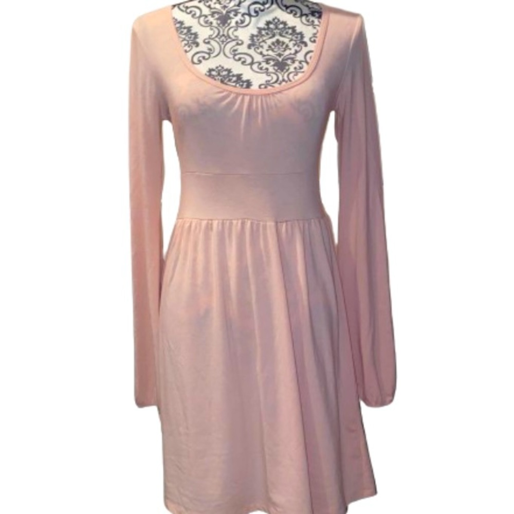 Guess Jeans Authentic Vintage Women’s S Pastel Pink Long Bell Sleeve Midi Dress